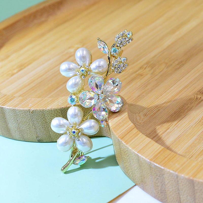 Claire Cherry Blossom Cluster Brooch - A lovely little floral brooch adorned with crystals and pearls. 