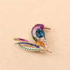 Cute Critters Brooch - Kingfisher - An adorable rainbow-coloured crystal and enamel brooch shaped like a bird sitting on a branch.