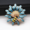 Cute Critters Brooch - Bumblebloom II - A 35mm round stylised flower brooch with a cute little bumble bee charm attached to it, available in pink, blue, or dark grey.