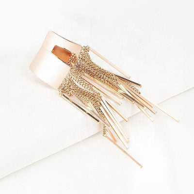 Dakari Tassel Earrings - Long stylish statement dangle earrings, featuring a solid rectangle over the lobe, with assorted long tassels strung off it.