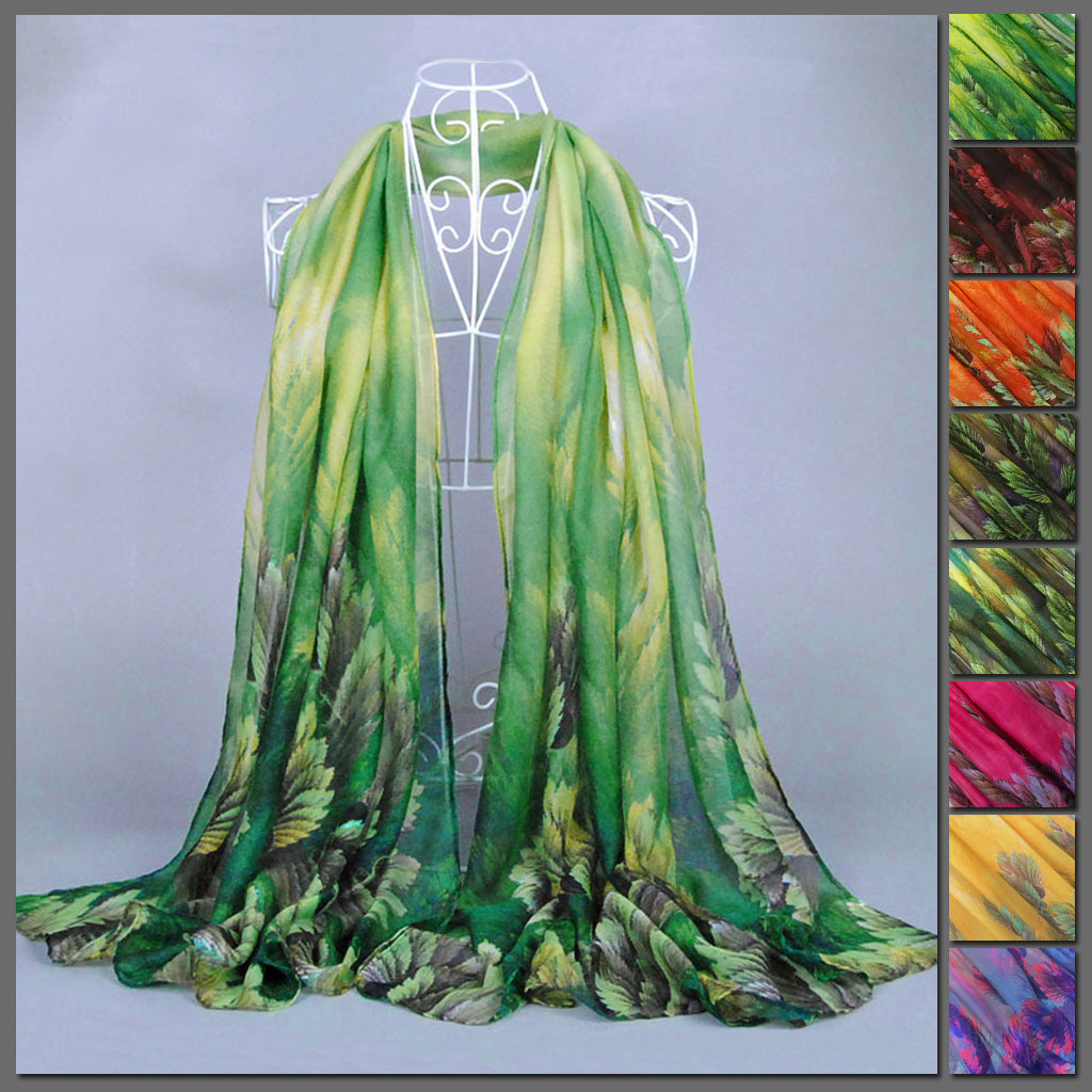 Deep Forest Chiffon Scarf - Beautiful chiffon scarves with fern designs in a variety of vibrant colours.
