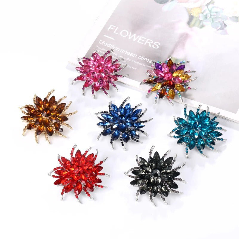 Delaney Crystal Dahlia Brooch - A large flower brooch made from huge, sparkly crystals, available in a variety of stunning colours.