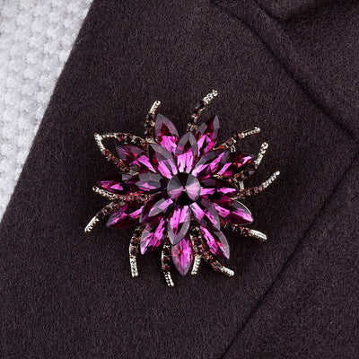 Delaney Crystal Dahlia Brooch - A large, dark pink flower brooch made from huge, sparkly crystals.