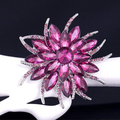 Delaney Crystal Dahlia Brooch - A large, dark pink flower brooch made from huge, sparkly crystals.