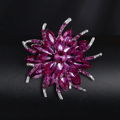Delaney Crystal Dahlia Brooch - A large, dark pink flower brooch made from huge, sparkly crystals.