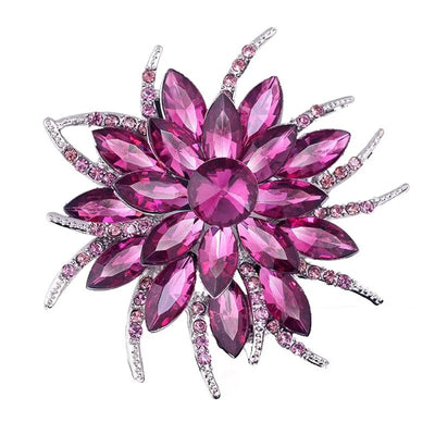 Delaney Crystal Dahlia Brooch - A large, dark pink flower brooch made from huge, sparkly crystals.