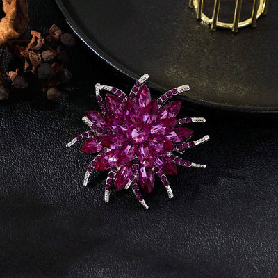 Delaney Crystal Dahlia Brooch - A large, dark pink flower brooch made from huge, sparkly crystals.