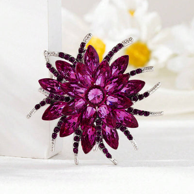 Delaney Crystal Dahlia Brooch - A large, dark pink flower brooch made from huge, sparkly crystals.