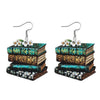 The Eleanor Stacked Books Wooden Earrings - Cute flat wooden earrings painted with a stack of books and some delicate flowers on one side.