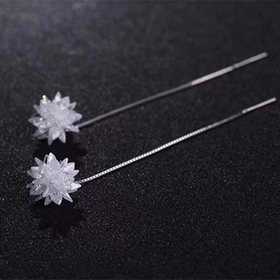 Elsa Crystal Drop Threader Earrings - A sparkling snowflake-style charm suspended on a long silver threader earring.