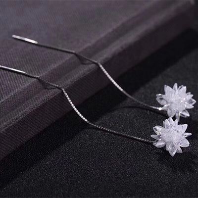 Elsa Crystal Drop Threader Earrings - A sparkling snowflake-style charm suspended on a long silver threader earring.