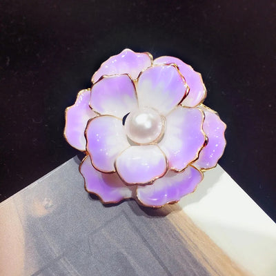 Emma II Ruffled Peony Enamel Brooch - A round, elegant brooch featuring an array of ruffled petals clustered around a small round pearl.