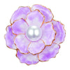 Emma II Ruffled Peony Enamel Brooch - A round, elegant brooch featuring an array of ruffled petals clustered around a small round pearl.