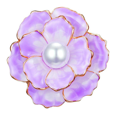 Emma II Ruffled Peony Enamel Brooch - A round, elegant brooch featuring an array of ruffled petals clustered around a small round pearl.