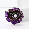 Emma Ruffled Peony Enamel Brooch - A round, elegant brooch featuring an array of ruffled petals clustered around a small round pearl.