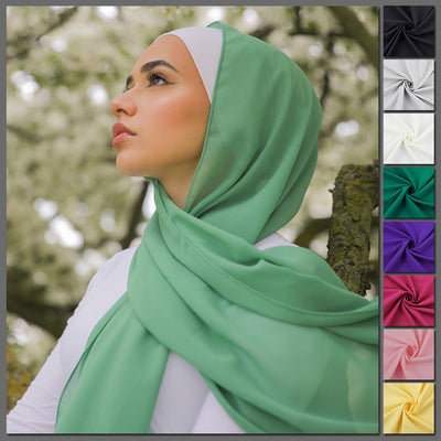 Essentials Basic Chiffon Scarf - A beautiful plain-coloured chiffon scarf being worn as part of a hijab.