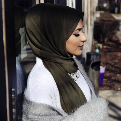 Essentials Basic Chiffon Scarf - A beautiful plain-coloured chiffon scarf being worn as part of a hijab.