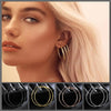 Essentials Steel Hoop Earrings - Fabulous large basic hoop earrings available in gold, rose gold, silver, or black enamel, and six different sizes ranging from 30mm to 80mm.