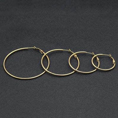 Essentials Steel Hoop Earrings - Fabulous large basic hoop earrings available in gold, rose gold, silver, or black enamel, and six different sizes ranging from 30mm to 80mm.