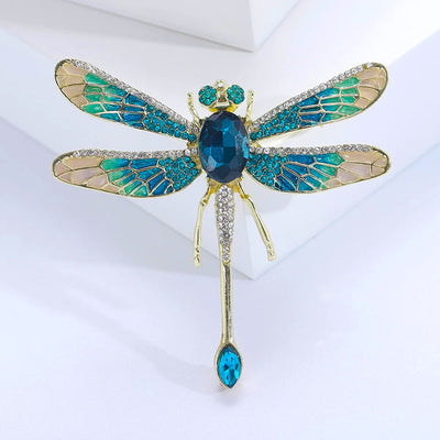 Etain II Dragonfly Brooch - A large stylized dragonfly brooch with colourful enamel painted wings and sparkling crystals.