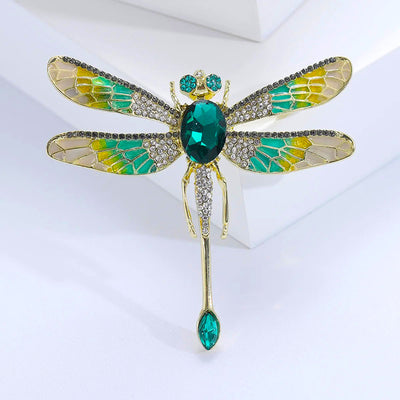 Etain II Dragonfly Brooch - A large stylized dragonfly brooch with colourful enamel painted wings and sparkling crystals.