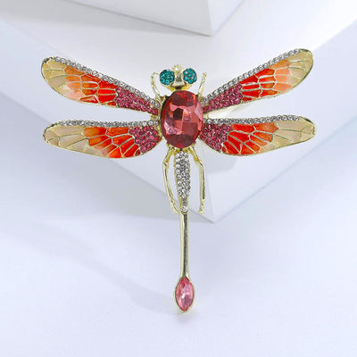 Etain II Dragonfly Brooch - A large stylized dragonfly brooch with colourful enamel painted wings and sparkling crystals.