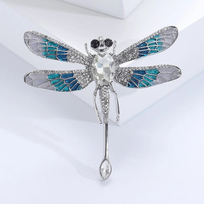 Etain II Dragonfly Brooch - A large stylized dragonfly brooch with colourful enamel painted wings and sparkling crystals.