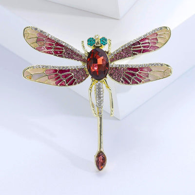 Etain II Dragonfly Brooch - A large stylized dragonfly brooch with colourful enamel painted wings and sparkling crystals.