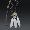 The Feathered Dreams Sweater Chains - A long sweater chain adorned with feathers and faux pearls.