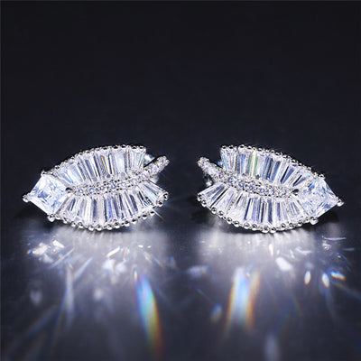 Felicity Luxury Crystal Fern Stud Earrings - Small, delicate stud earrings crafted from shimmering white quartz crystals, arranged to look like crystalline fern fronds.