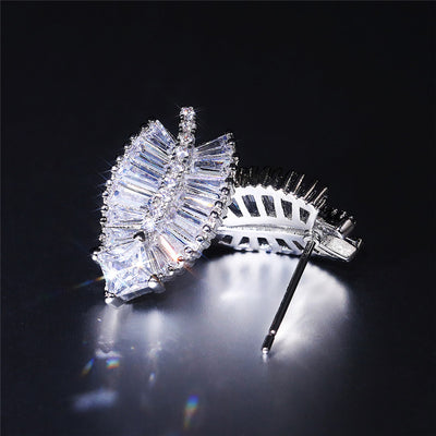 Felicity Luxury Crystal Fern Stud Earrings - Small, delicate stud earrings crafted from shimmering white quartz crystals, arranged to look like crystalline fern fronds.