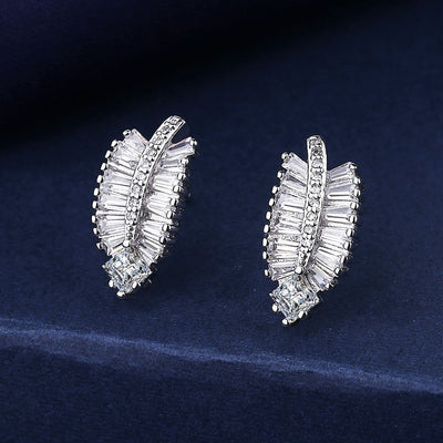 Felicity Luxury Crystal Fern Stud Earrings - Small, delicate stud earrings crafted from shimmering white quartz crystals, arranged to look like crystalline fern fronds.