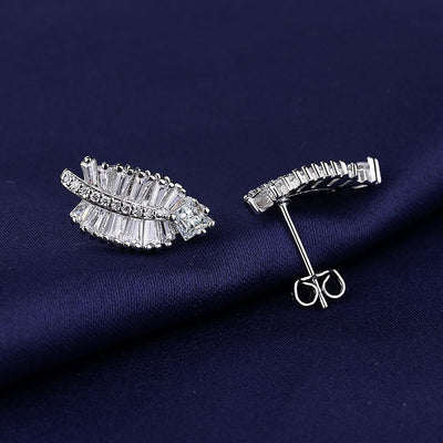 Felicity Luxury Crystal Fern Stud Earrings - Small, delicate stud earrings crafted from shimmering white quartz crystals, arranged to look like crystalline fern fronds.