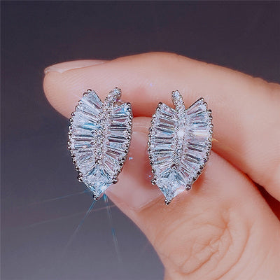 Felicity Luxury Crystal Fern Stud Earrings - Small, delicate stud earrings crafted from shimmering white quartz crystals, arranged to look like crystalline fern fronds.
