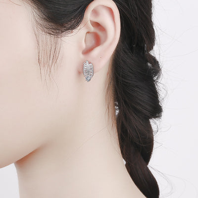 Felicity Luxury Crystal Fern Stud Earrings - Small, delicate stud earrings crafted from shimmering white quartz crystals, arranged to look like crystalline fern fronds.