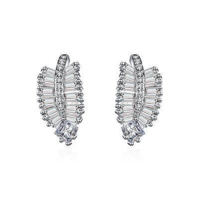 Felicity Luxury Crystal Fern Stud Earrings - Small, delicate stud earrings crafted from shimmering white quartz crystals, arranged to look like crystalline fern fronds.