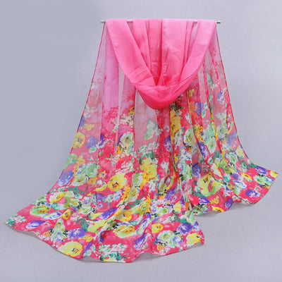 Floral Ombre Chiffon Scarf - A delicate chiffon scarf featuring solid colour in the middle, fading into a delicate floral print at either end.