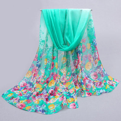 Floral Ombre Chiffon Scarf - A delicate chiffon scarf featuring solid colour in the middle, fading into a delicate floral print at either end.