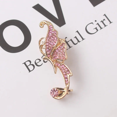 Fly Away Flutterby Ear Cuff - A lovely clip on ear cuff earring with a butterfly theme, with pink or white crystals.