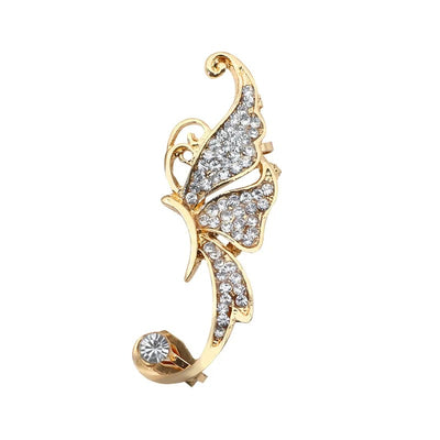 Fly Away Flutterby Ear Cuff - A lovely clip on ear cuff earring with a butterfly theme, with pink or white crystals.