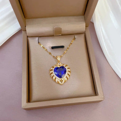 Francesca Luxury Crystal Pendant - A large blue crystal heart surrounded by smaller crystals.