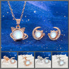 The Galactic Gatto Moonstone Cat Set - A very delicate cat-themed set featuring a small round moonstone for the cat's head, with stylised cat ears, stars, and moons.