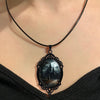 Gothic Castle Cameo Necklace - A large gothic glass cabochon featuring an image of a spooky castle against a cloudy night sky with a huge full moon.