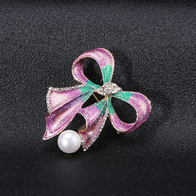 Grace Ribbon Bow Brooch - A lovely feminine brooch shaped like a stylised pink-and-green sparkly ribbon tied in a bow.