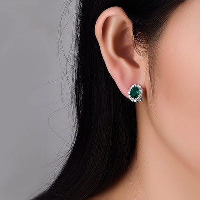 Hailee Entourage Clip Earrings - Ultra-petite, vintage-style clip-on earrings featuring a single coloured stone surrounded by 16 smaller stones.