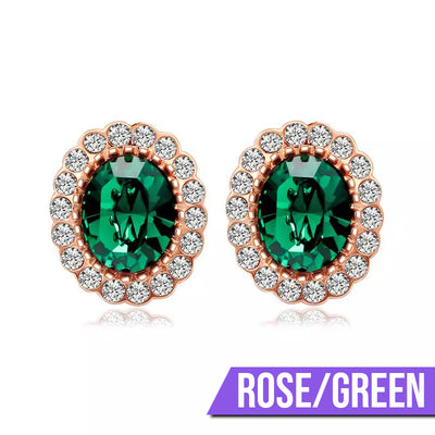 Hailee Entourage Clip Earrings - Ultra-petite, vintage-style clip-on earrings featuring a single coloured stone surrounded by 16 smaller stones.