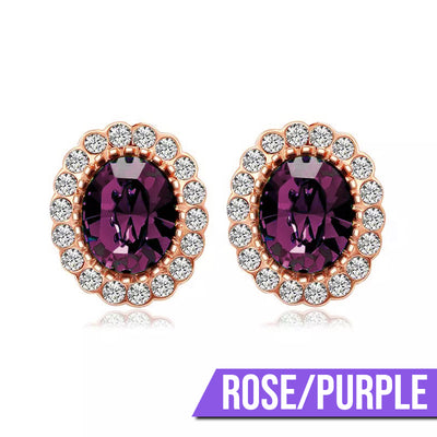 Hailee Entourage Clip Earrings - Ultra-petite, vintage-style clip-on earrings featuring a single coloured stone surrounded by 16 smaller stones.