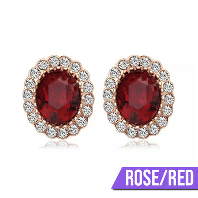 Hailee Entourage Clip Earrings - Ultra-petite, vintage-style clip-on earrings featuring a single coloured stone surrounded by 16 smaller stones.