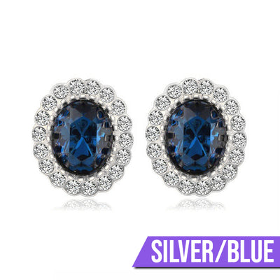 Hailee Entourage Clip Earrings - Ultra-petite, vintage-style clip-on earrings featuring a single coloured stone surrounded by 16 smaller stones.