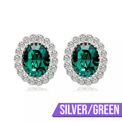 Hailee Entourage Clip Earrings - Ultra-petite, vintage-style clip-on earrings featuring a single coloured stone surrounded by 16 smaller stones.